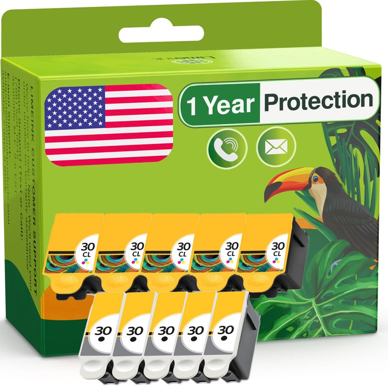 Limeink Compatible Ink Cartridge Replacement for Kodak 30XL ESP: 3.2, C110, C310, C315, Office 2150, Office 2170, Hero 3.1, Hero 5.1 Printers 1550532 1341080 30 XL (5 Black, 5 Color) - Image 1